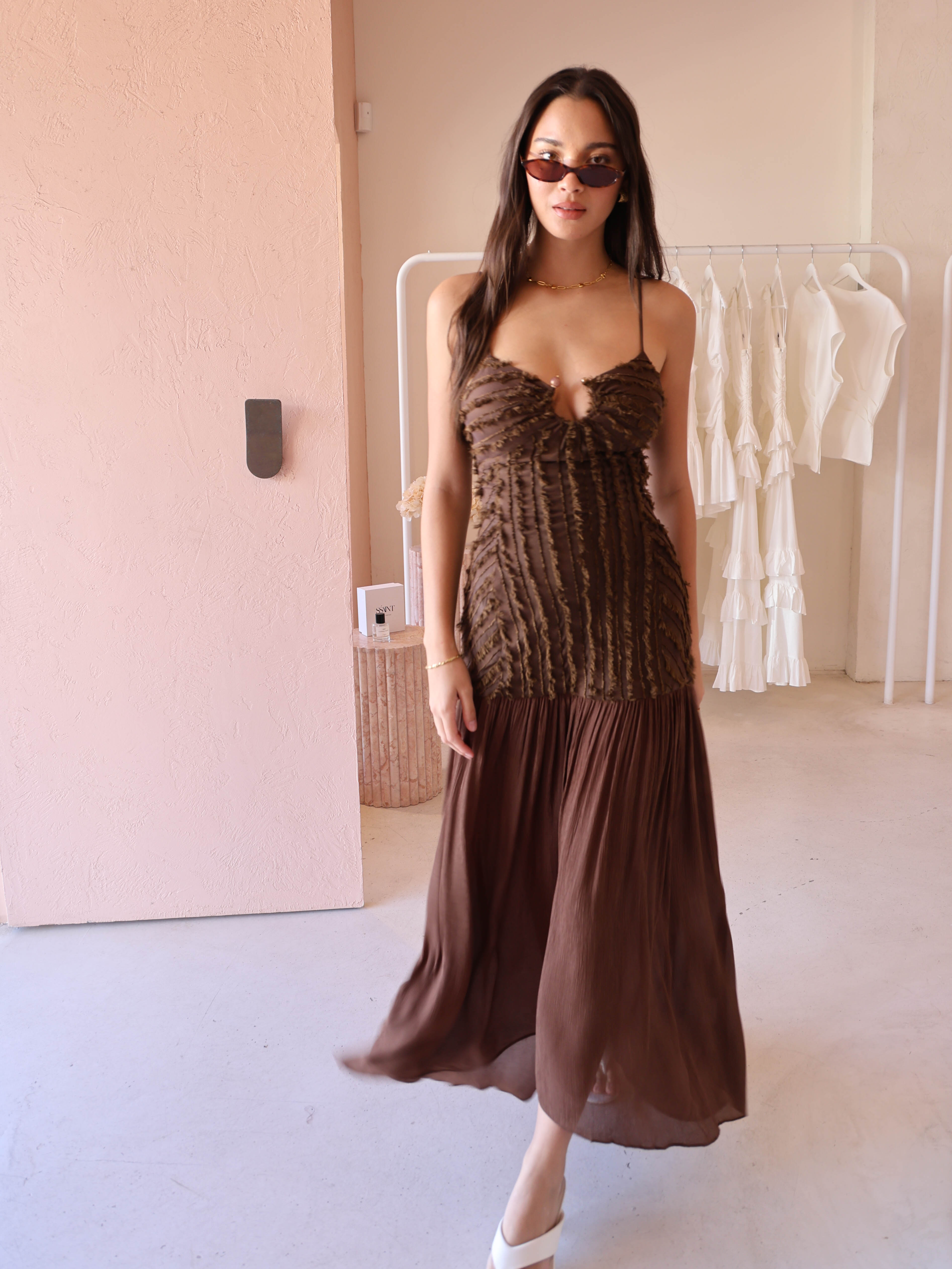 Seeking Lola Inviting Dress Mocha Bloom
