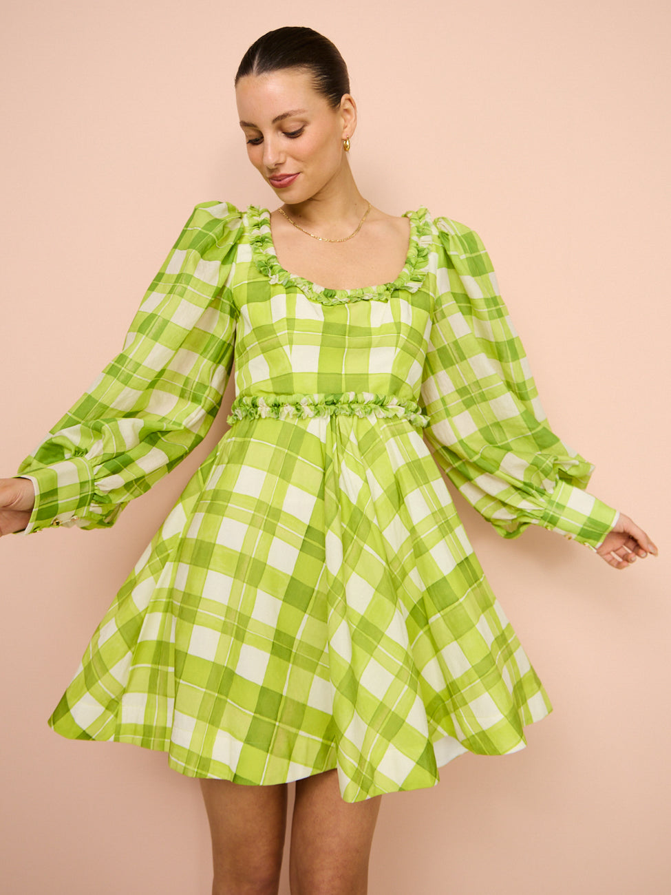 Acler Mellor Mini Dress in Citron Check Print – Coco & Lola
