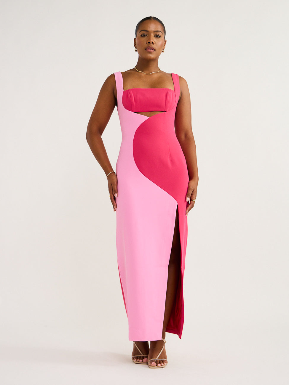 knee length dresses for ladies Two Tone Boho Midi Dress S main image 0