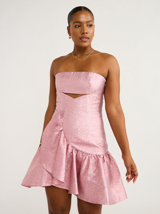 By Johnny Rose Quartz Gather Strapless Mini in Pink Rose
