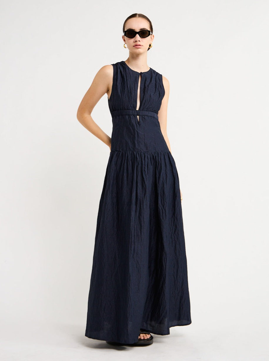 Joslin Loren Silk Linen Maxi Dress in Black Indigo – Coco & Lola