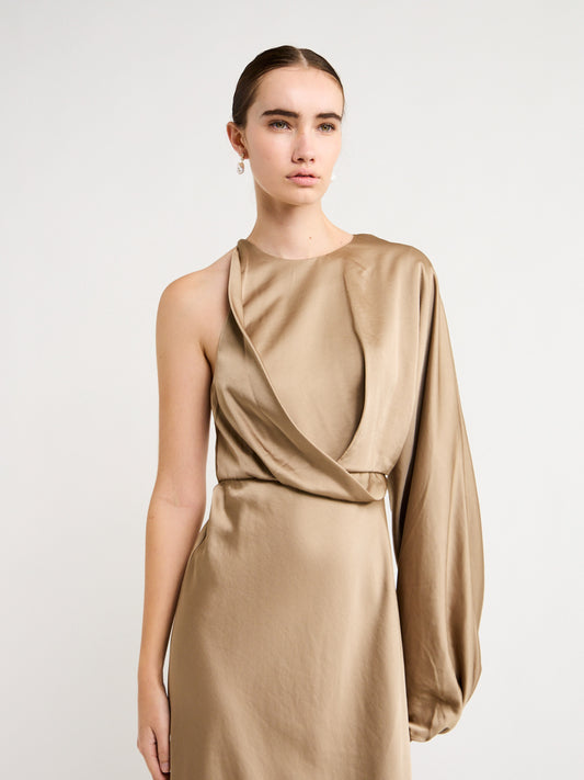 Significant Other Alessia One Shoulder Long Sleeve Dress in Latte