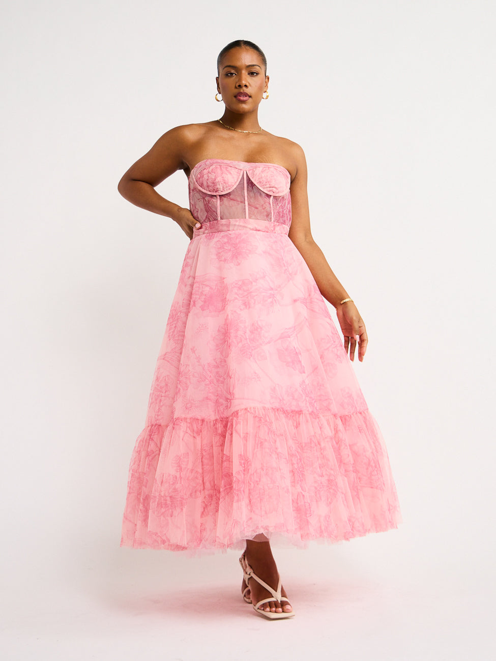 Leo Lin Rae Bustier Midi Dress in Harmony Print in Plum Blossom Coco & Lola Leo Lin Rae Bustier Midi Dress in Harmony Print in Plum Blossom Coco & Lola