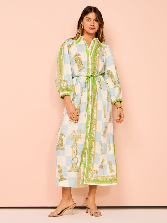 Alemais Checkmate Linen Shirtdress in Multi