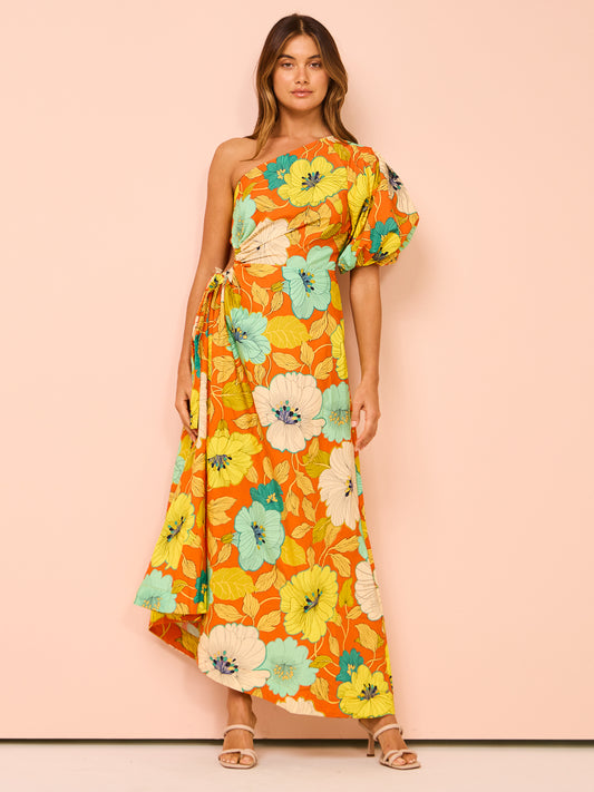 Alemais Piato One Shoulder Midi Dress in Marigold