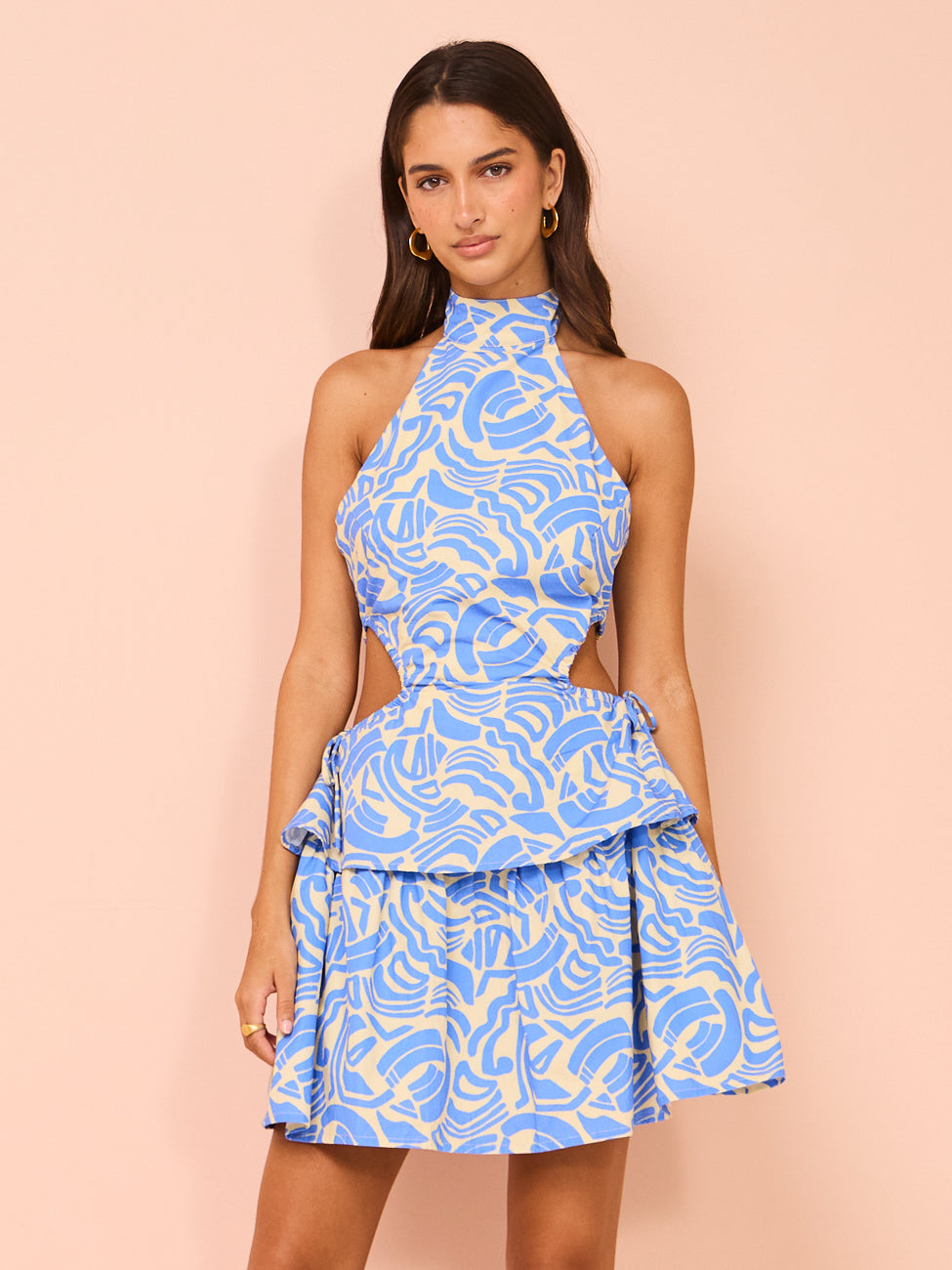 Ambra Maddalena Aurora Halter Neck Mini Dress in Blue Swirl – Coco & Lola