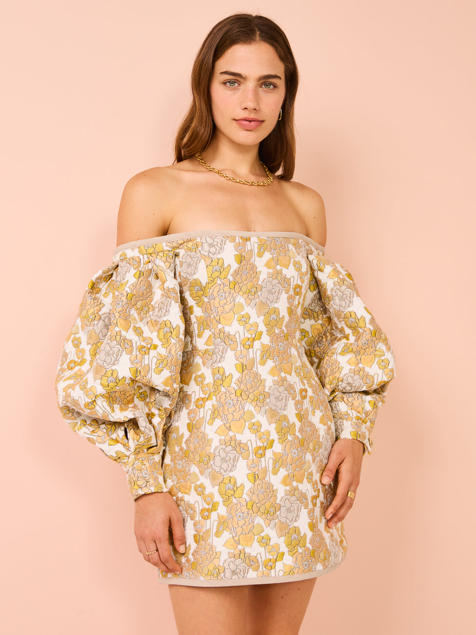 Clea Skylar Jacquard Dress in Golden Jacquard – Coco & Lola