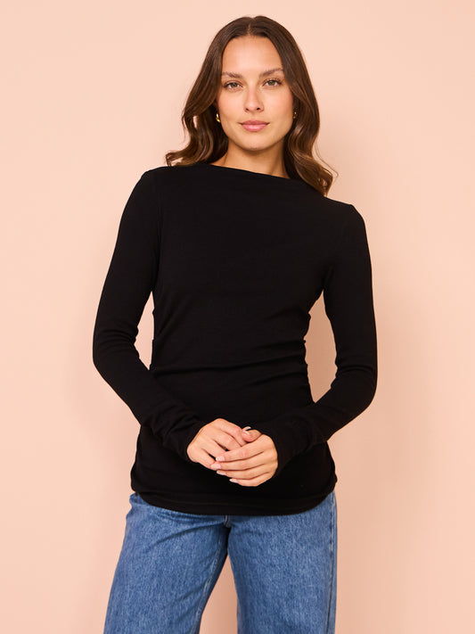 Friends with Frank The Long Sleeve Harlow Top in Black