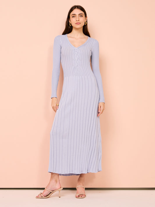 Sovere Lace Long Sleeve Midi Dress in Dawn Blue