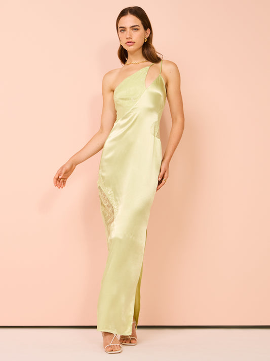 Suboo Nicky One Shoulder Maxi Dress in Celery Green