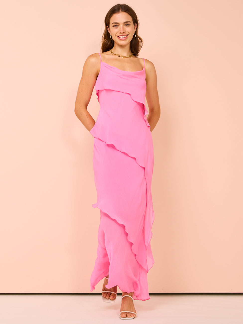 Viscose Georgette Sheer Strappy Maxi Dress