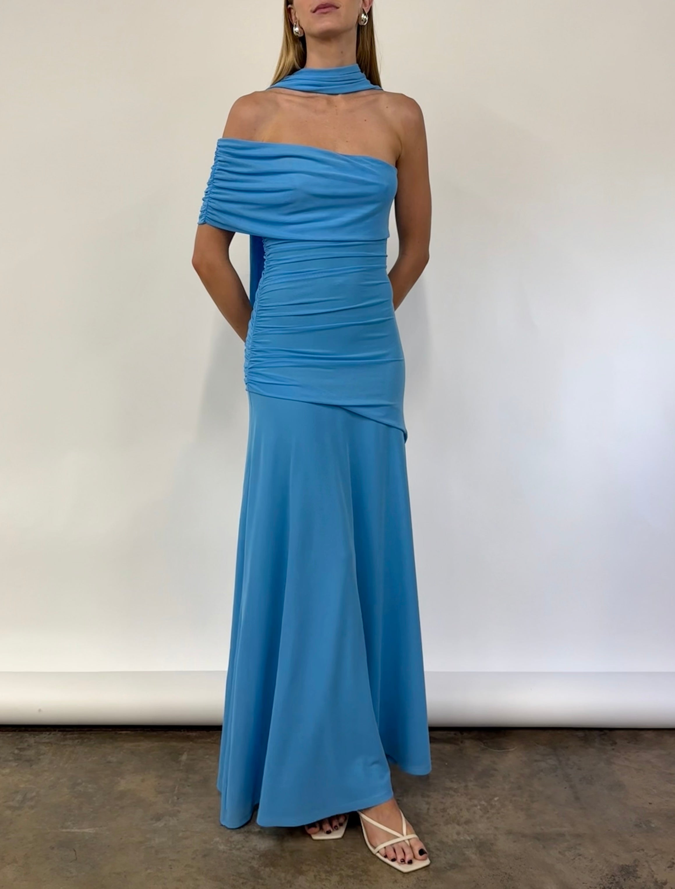 fitted lace wedding dress BY NICOLA (blue/green) Fiesta off shoulder maxi main image 0