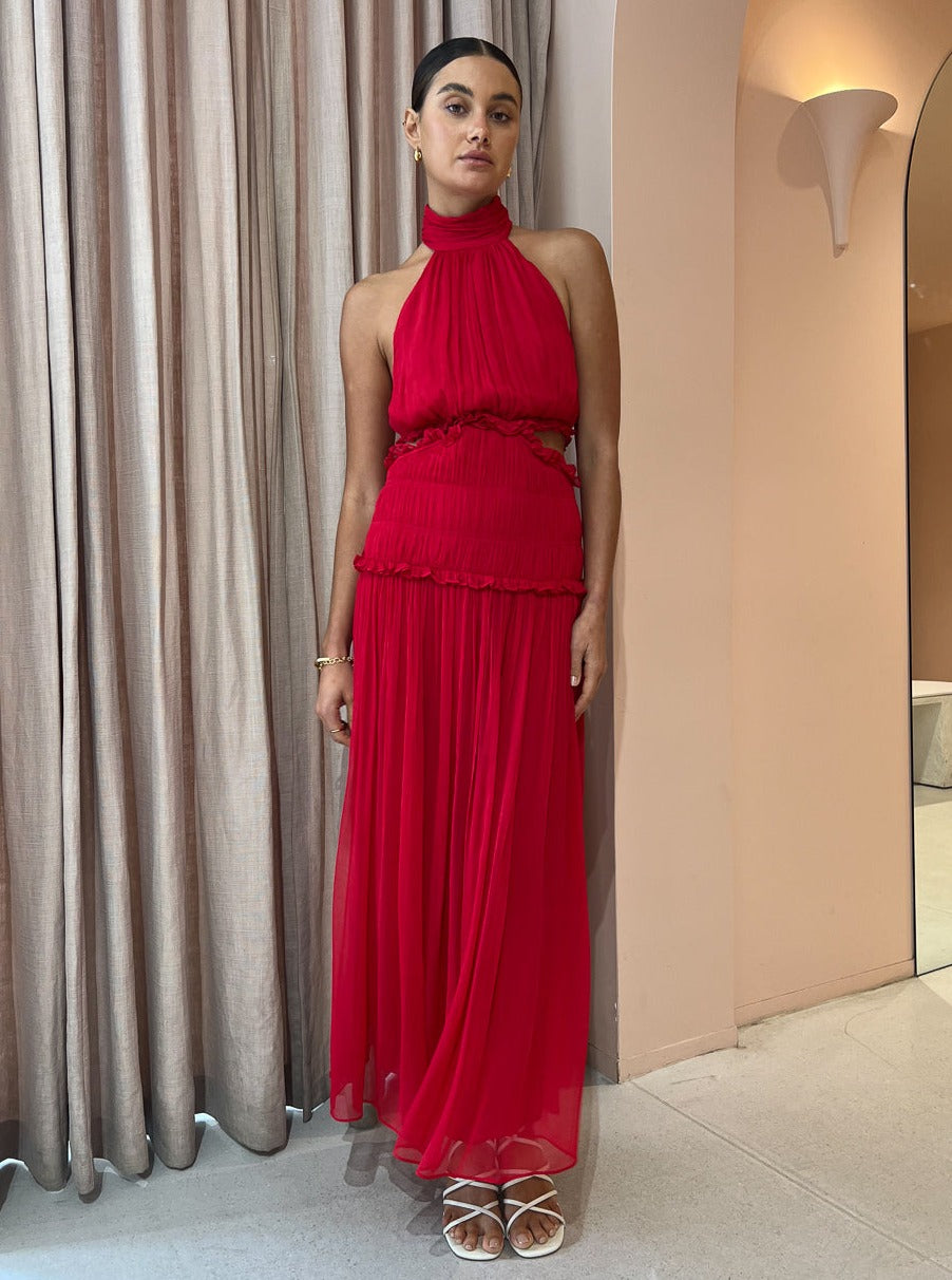 Shona Joy Marquis High Neck Cut Out Midi Dress in Roma Red Coco & Lola Shona Joy Marquis High Neck Cut Out Midi Dress in Roma Red Coco & Lola