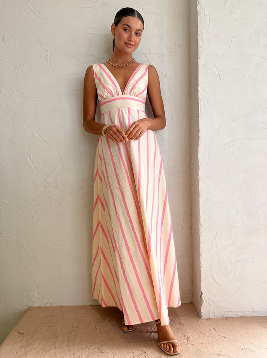 Aston Studio Betty Stripe Dress in Bubblegum/Antique Stripe