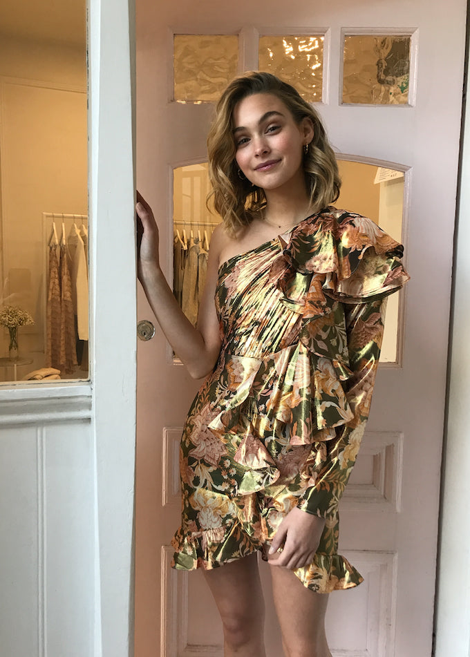 Thurley Chateau Midnight Sky Dress in Black Gold Chateau Floral – Coco &  Lola