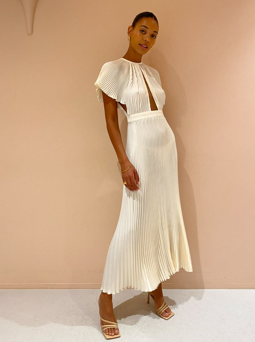 open lace back dress Lidee Soiree Pleated Halter Dress main image 1
