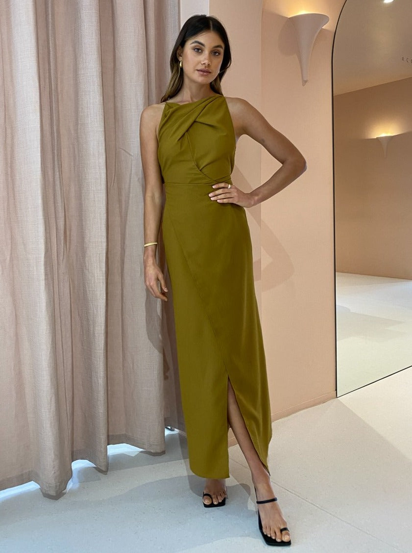 green emerald velvet dress One Fell Swoop Jewel Maxi Dress in Sage Crinkle – Coco & Lola main image 0