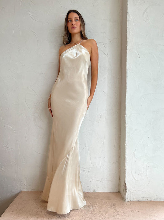 Rumer Illusion X Gown in Nude