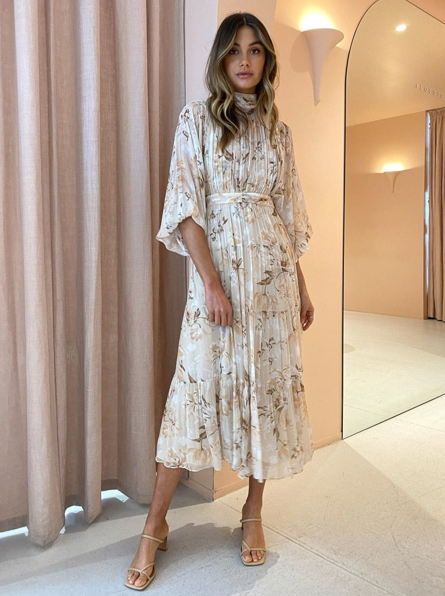Shona Joy Nina Backless Long Sleeve Midi Dress in Blush/Multi Coco & Lola Shona Joy Nina Backless Long Sleeve Midi Dress in Blush/Multi Coco & Lola