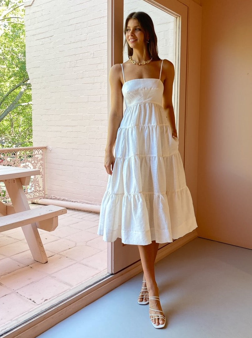 Shona Joy Elsa Tiered Midi Dress in Ecru Coco & Lola Shona Joy Elsa Tiered Midi Dress in Ecru Coco & Lola