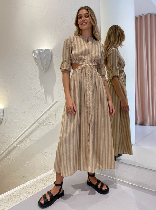 Significant Other Petra Dress in Almond & Black Stripe
