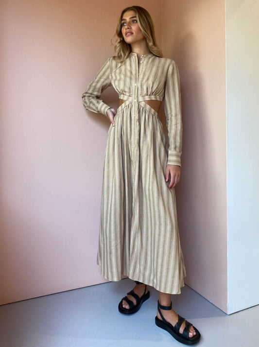 Significant Other Petra Dress in Almond & Black Stripe