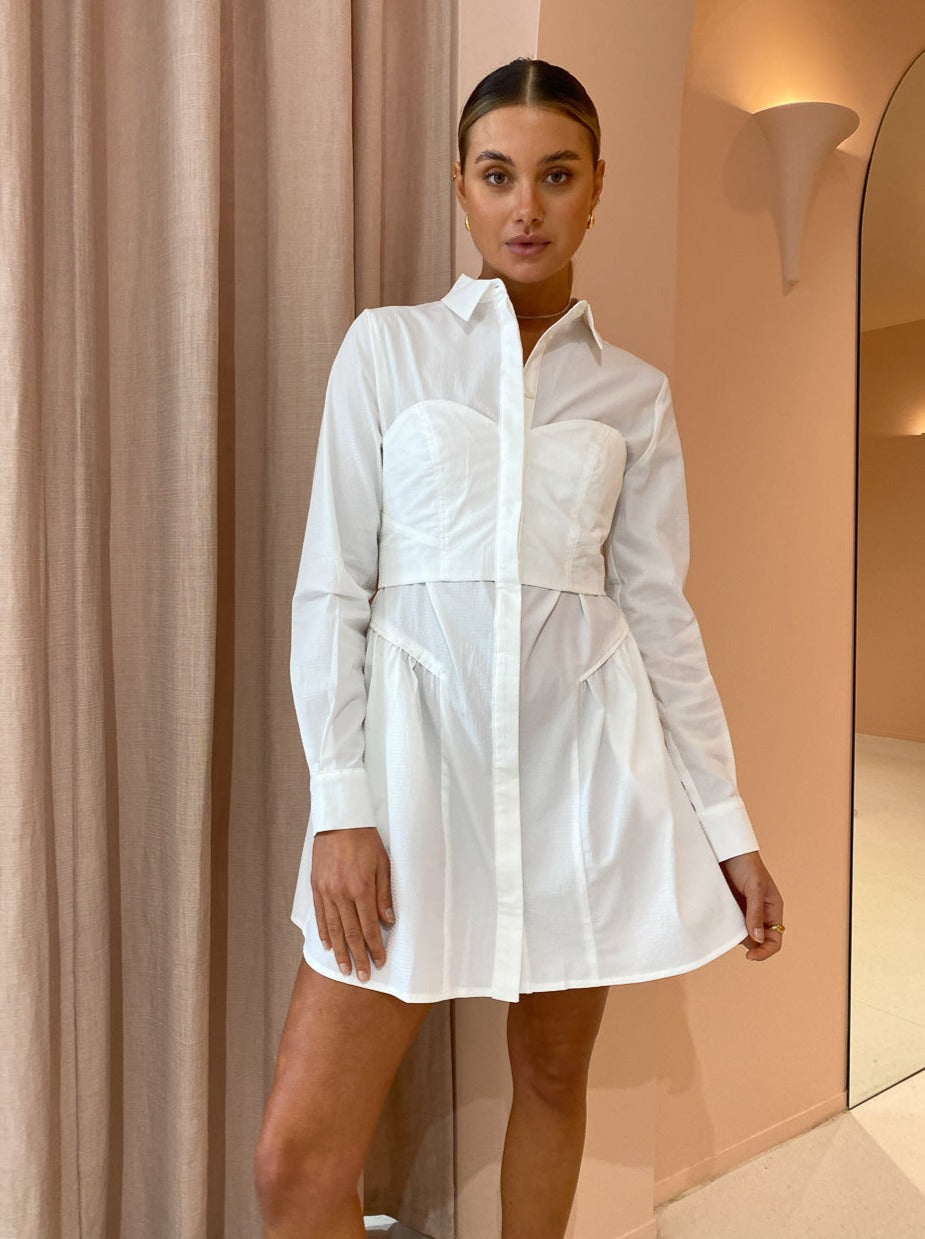 Sovere Capture Corset Shirt Dress in Milk Coco & Lola Sovere Capture Corset Shirt Dress in Milk Coco & Lola