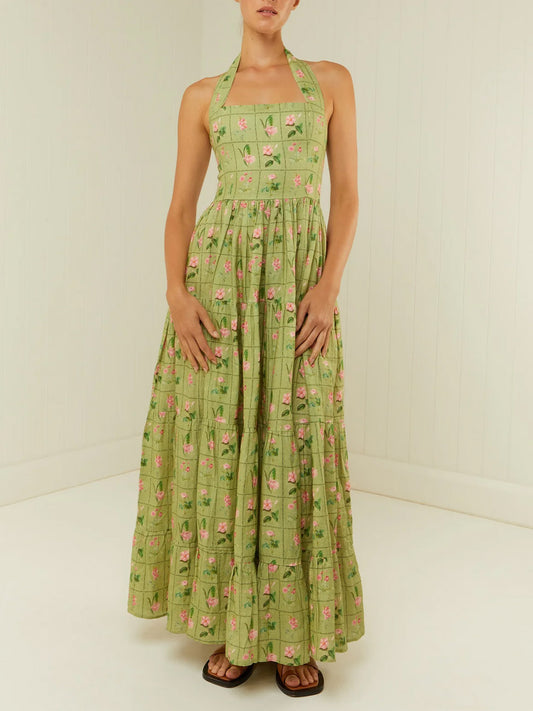 Palm Noosa Willow Dress in Green Floral Tile