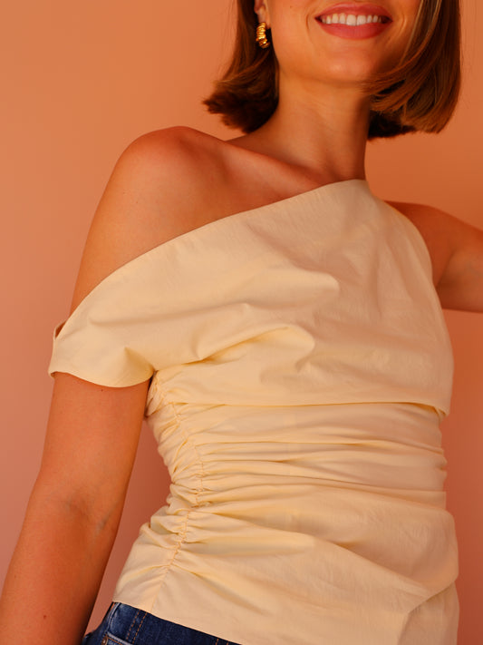 Issy One Shoulder Top in One Shoulder Top in Pastel Yellow