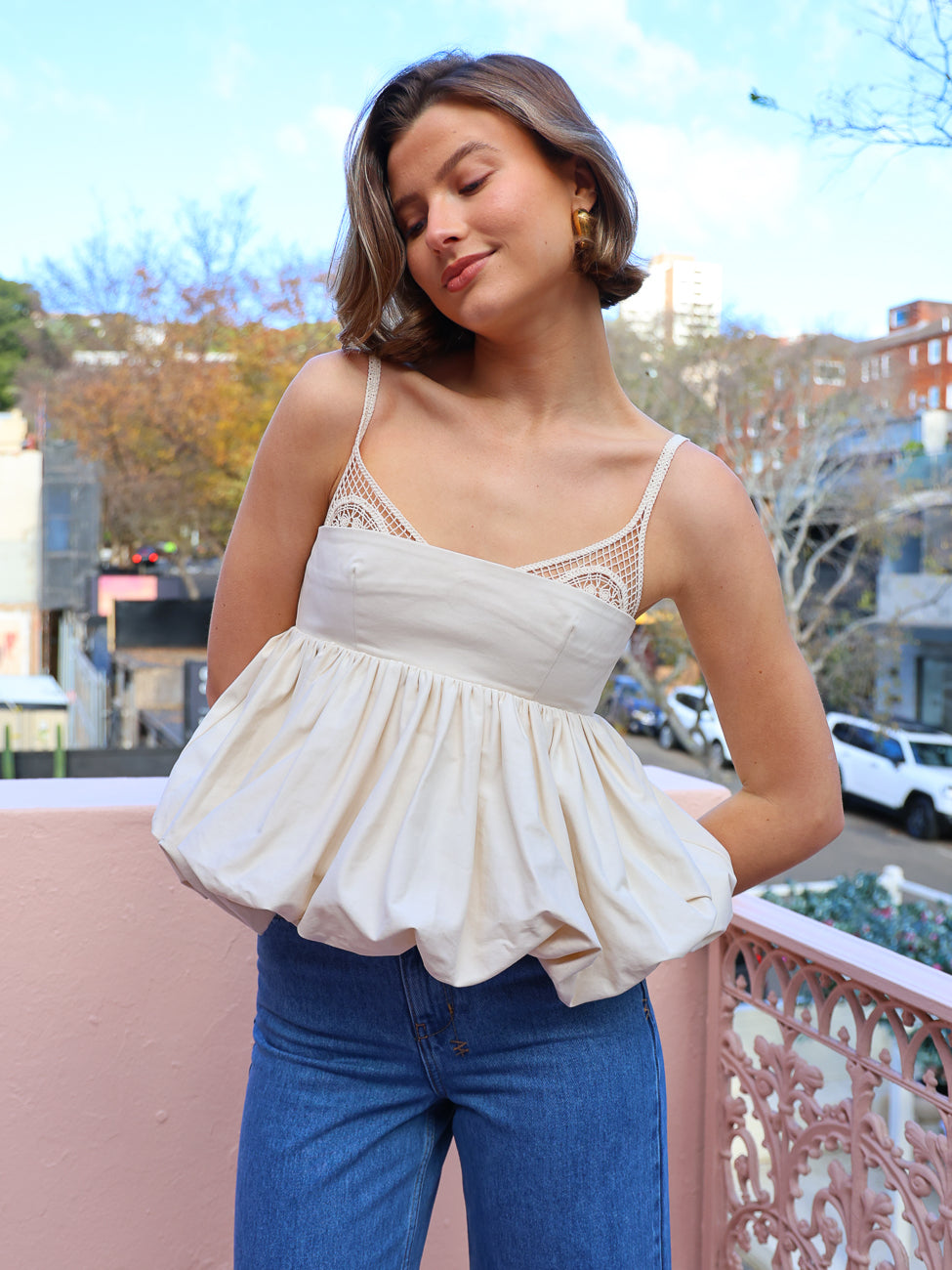 Cream peplum blouse online