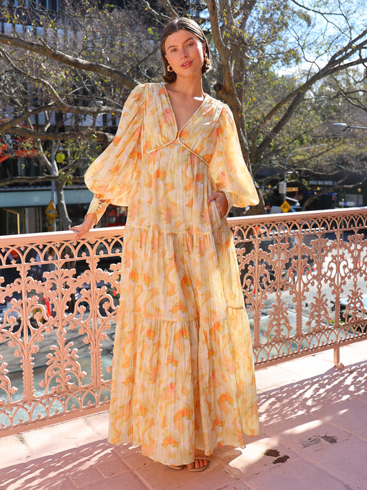 Acler Redford Maxi Dress in Ochre Cloud