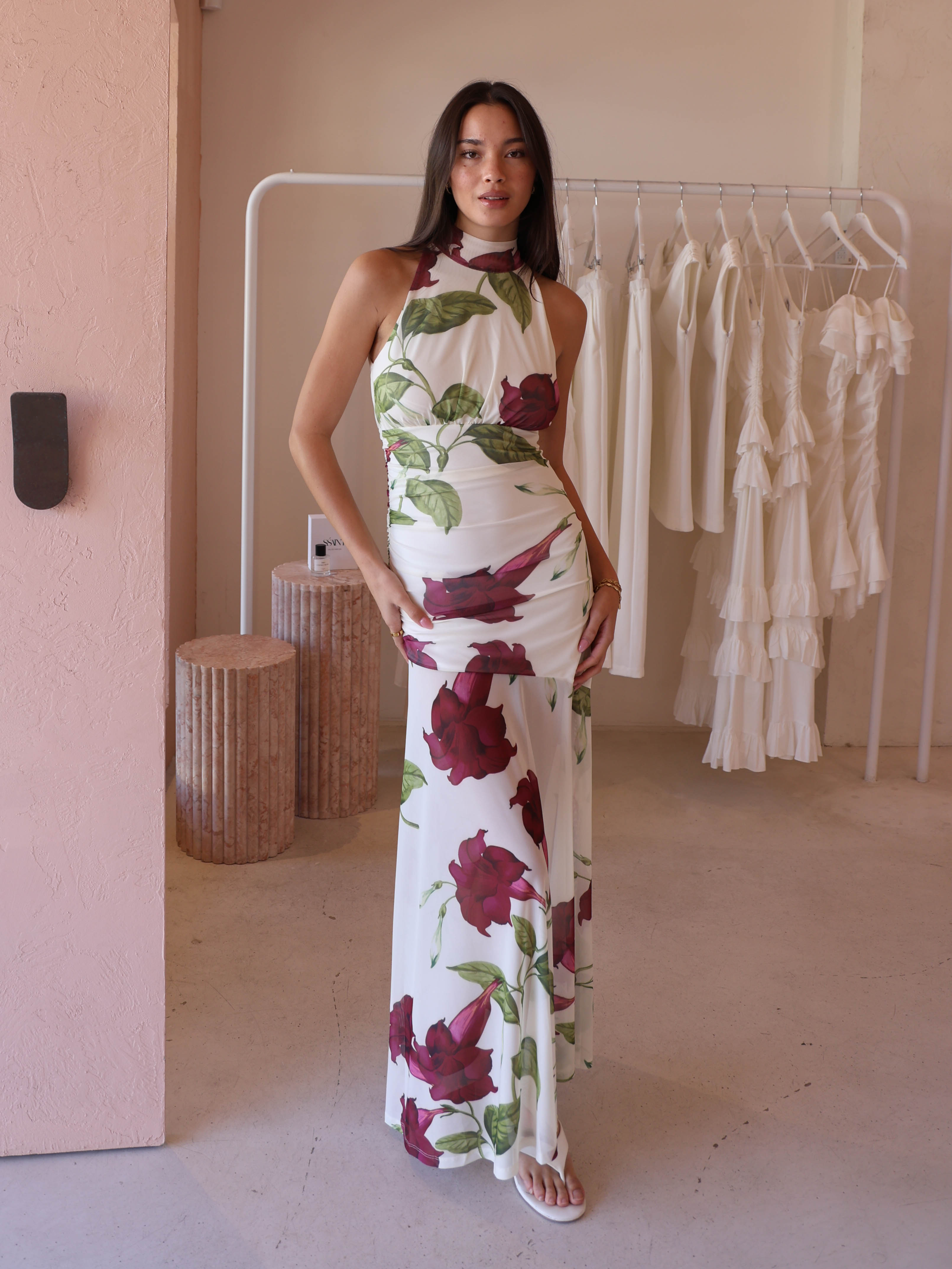 By Nicola Adele Maxi Dress in Bordeaux Floral – Coco & Lola