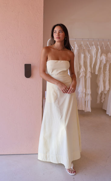 by nicola wavy maxi dress By Nicola Wavy Strapless Maxi Dress in Lemon – Coco & Lola