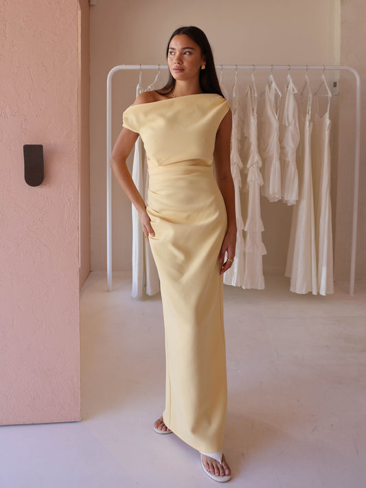 By Nicola Vivian Crepe Maxi Dress in Lemon Coco & Lola By Nicola Vivian Crepe Maxi Dress in Lemon Coco & Lola