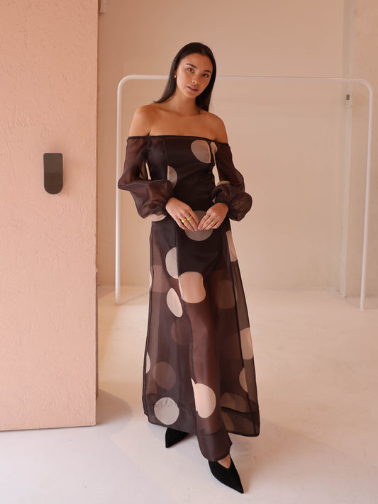 By Nicola Eden Maxi Dress in Chocolate Polka Coco & Lola By Nicola Eden Maxi Dress in Chocolate Polka Coco & Lola