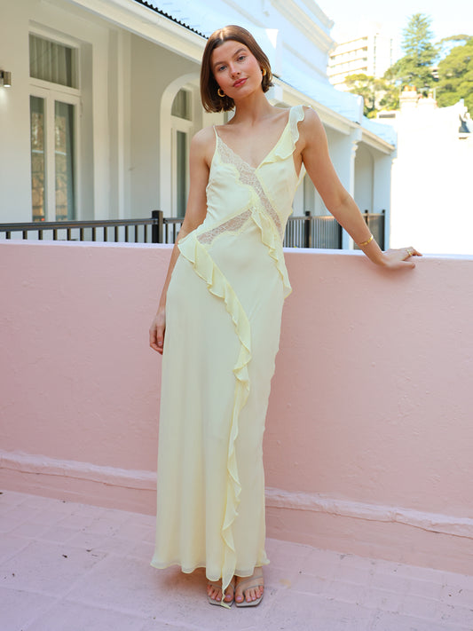 bec and bridge yellow dress Dreamer Maxi in Ice A bestselling design Lunetta Asym Dress in Ice