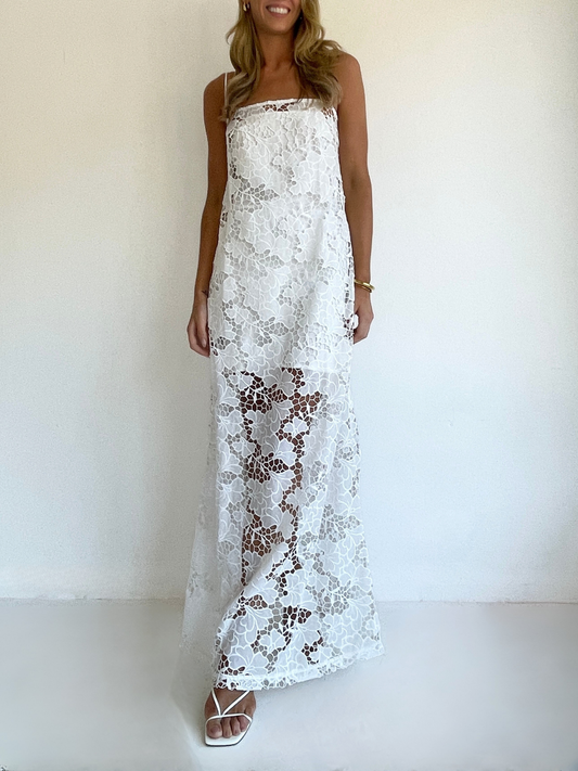 By Nicola Tove Maxi Dress in White Floral Lace
