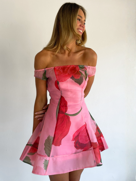 By Nicola Clementine Mini Dress in Raspberry Bloom