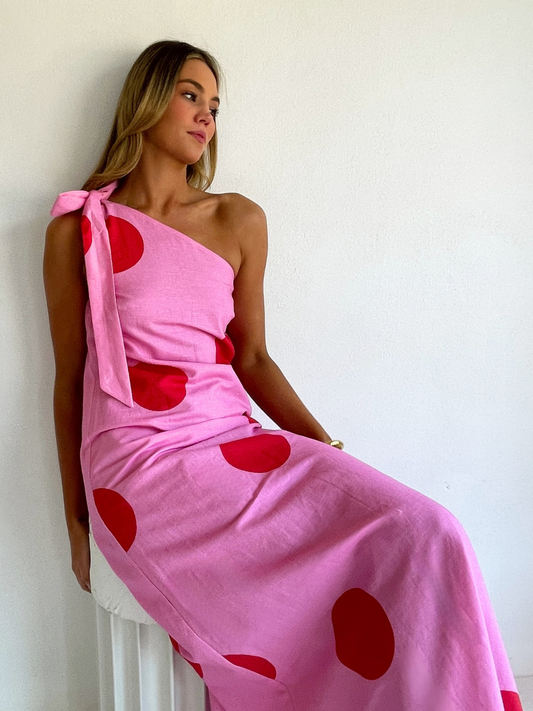 By Nicola Sorrento Maxi Dress in Pink/Red Polka