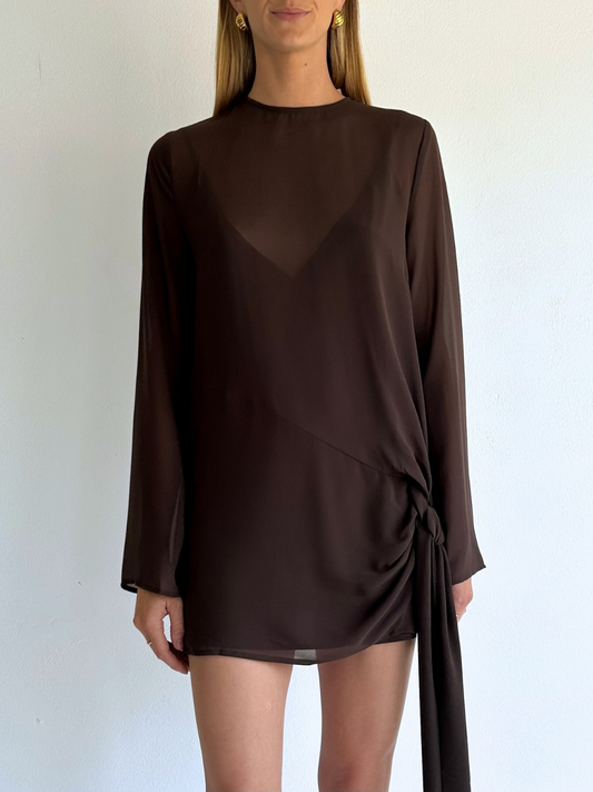 elodie mini dress in brown UO Elodie Printed Mesh Mini Dress Size Medium Brown Multi 90s Sweetheart