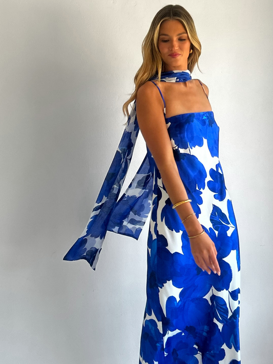 coco and lola blue dress By Nicola Lucia Maxi Dress in Blue Petal Coco & Lola