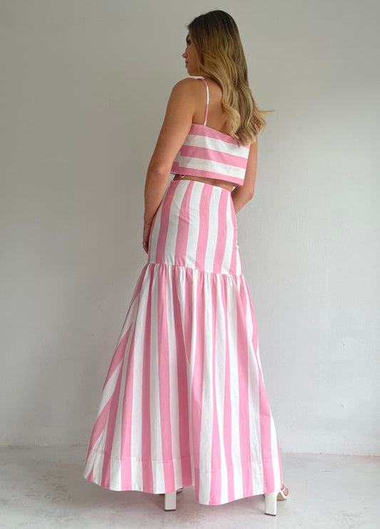 By Nicola Lumae Skirt in Pink and White Stripe
