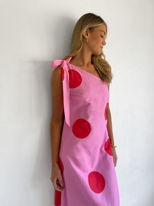 By Nicola Sorrento Maxi Dress in Pink/Red Polka