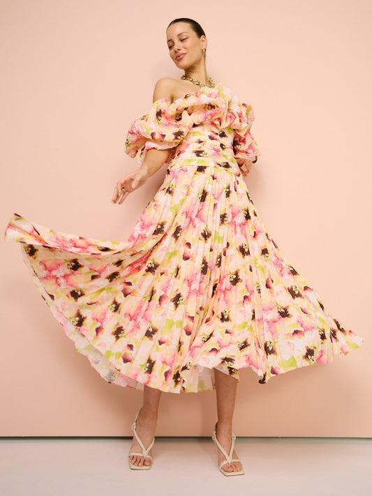 Acler Arahura Midi Dress in Dipped Rose Print