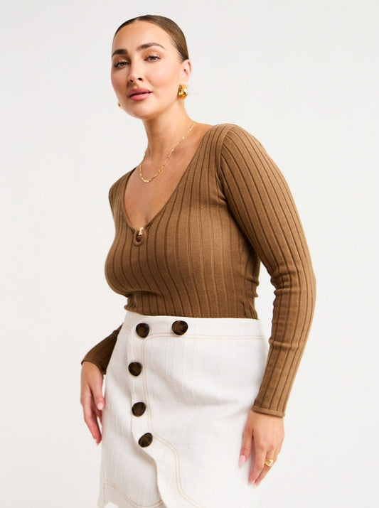 By Nicola Astrology L/S Knit Top in Cocoa