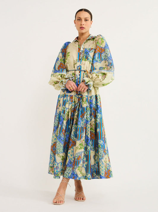 Alemais Skye Patchwork Shirtdress in Cornflower