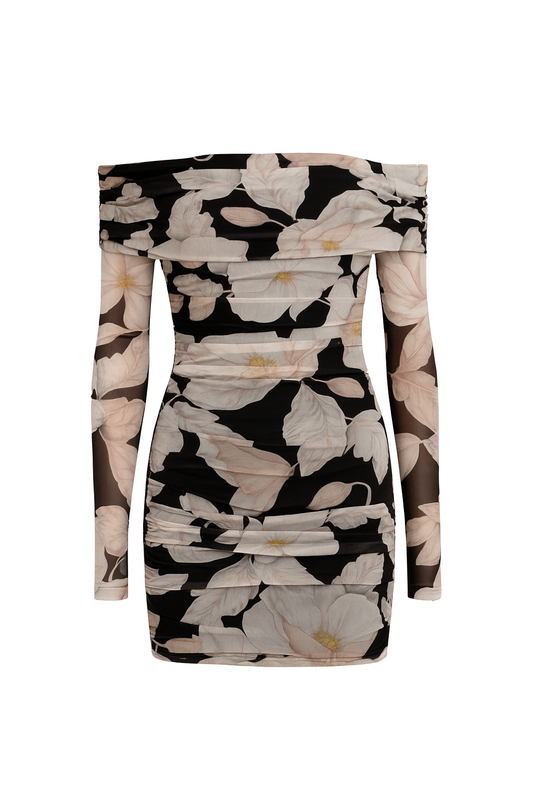 By Nicola Boston Mini Dress in Noir Bloom Coco & Lola By Nicola Boston Mini Dress in Noir Bloom Coco & Lola