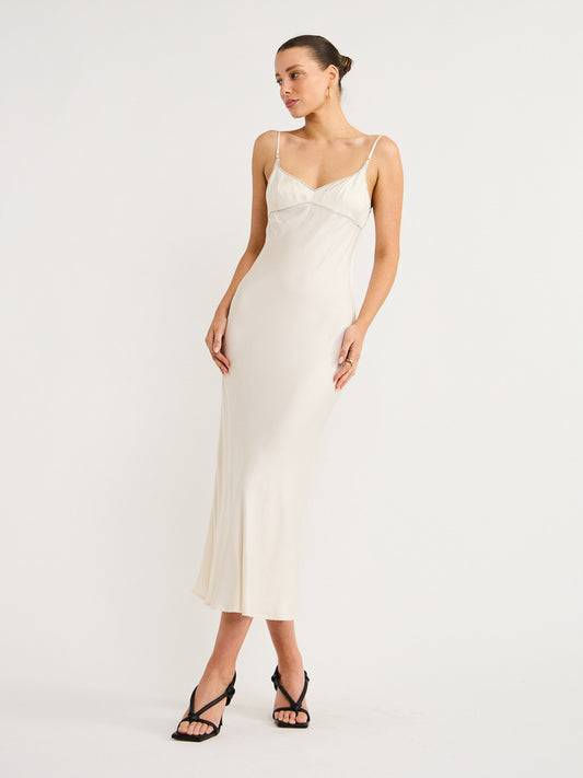 Bec and Bridge Emery Midi Dress in Ivory/Black