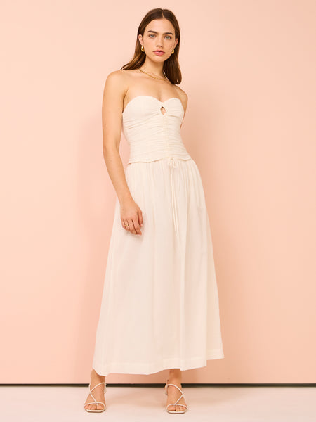 bevza satin bustier maxi dress Alba White Barrel Waist Corset Maxi Dress