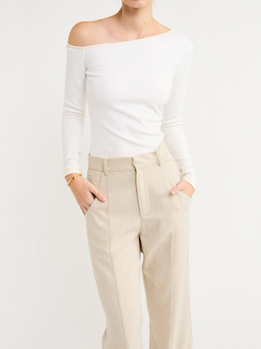 By Nicola Oceans Off Shoulder Top in White/Camel